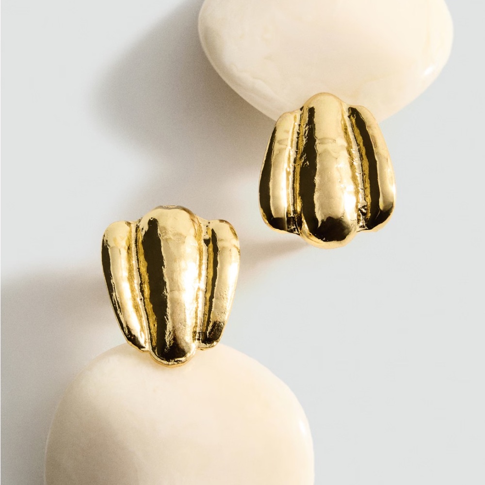 Mango Earrings, Gold Tone and Cream Polished Stone Post Drop. NWOT - Picture 3 of 6